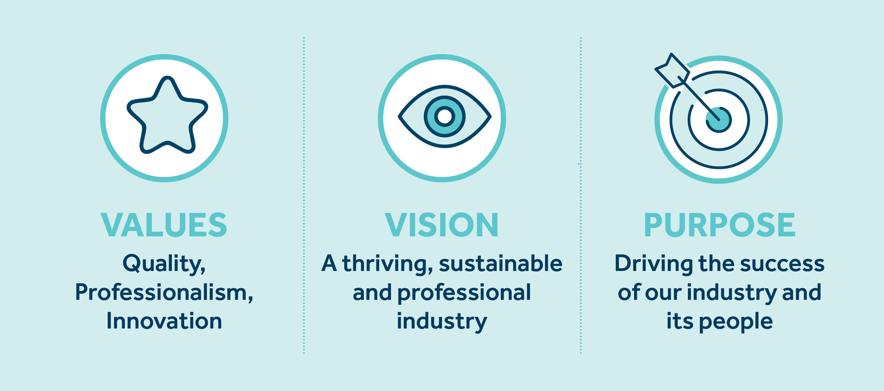 Infographic describing the values, vision, and purpose of Master Plumbers