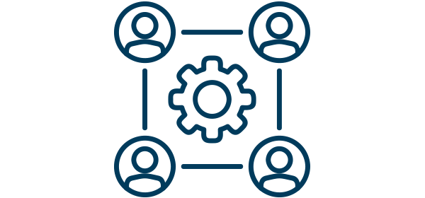 Cog surrounded by four people icon